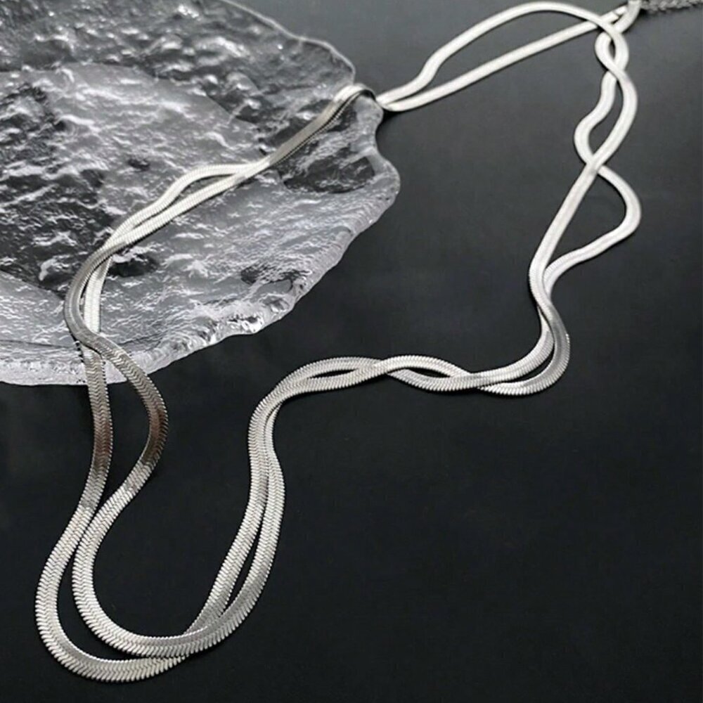 Silver Casual Women's Serpentine Chain & Multi-Layer Necklace Gift - Picture 3 of 5